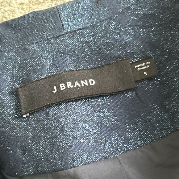 J Brand Layla Blazer Jacket Womens Small Navy Floral Jacquard Metallic Holiday - Picture 3 of 14